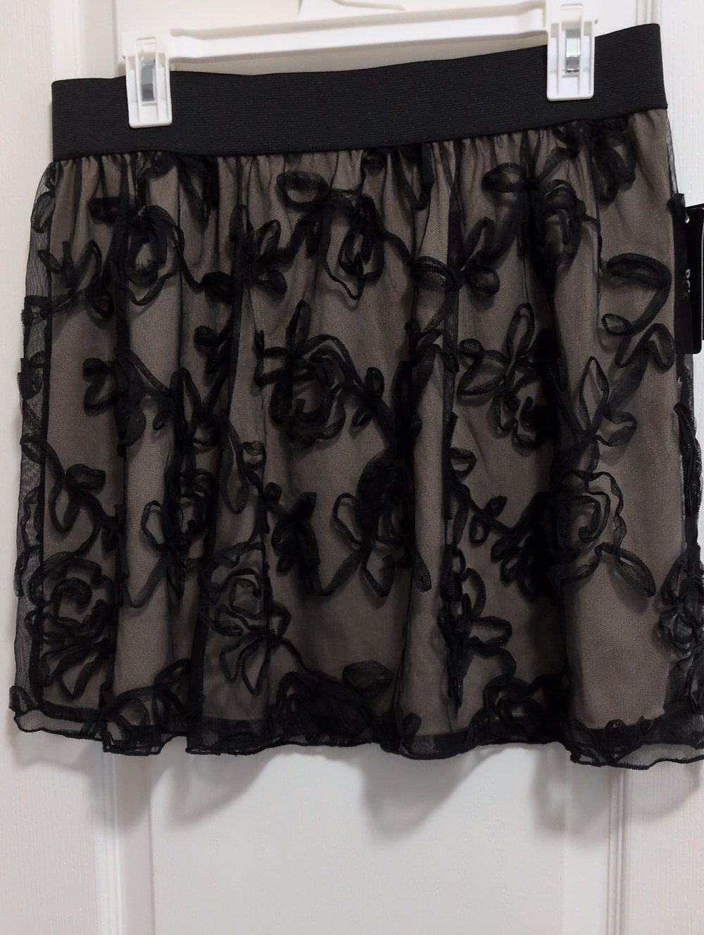 Super Cute Black Lace Mini Skirt With Nude Lining